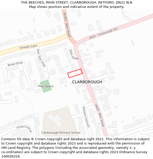 THE BEECHES, MAIN STREET, CLARBOROUGH, RETFORD, DN22 9LN: Location map and indicative extent of plot