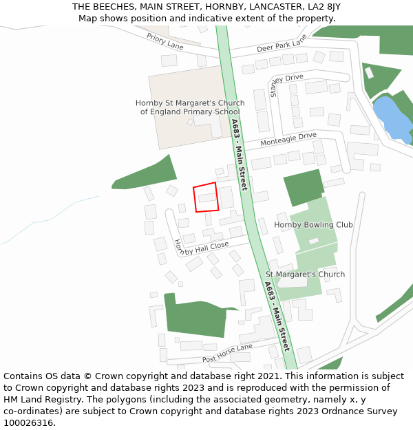 THE BEECHES, MAIN STREET, HORNBY, LANCASTER, LA2 8JY: Location map and indicative extent of plot