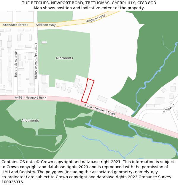 THE BEECHES, NEWPORT ROAD, TRETHOMAS, CAERPHILLY, CF83 8GB: Location map and indicative extent of plot