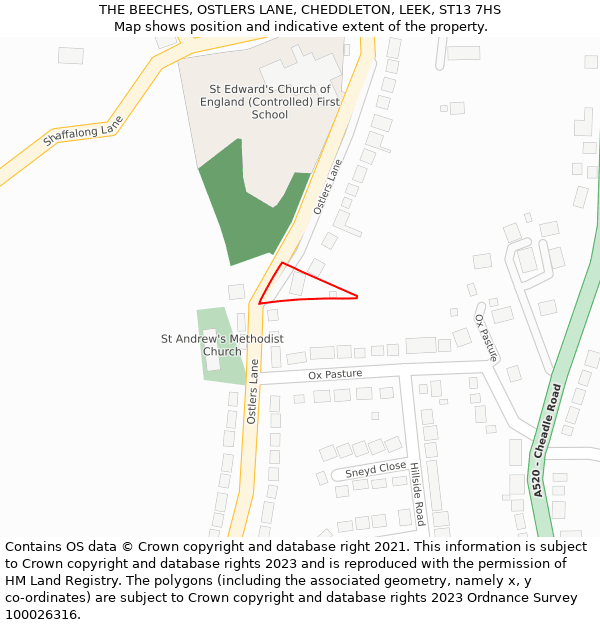 THE BEECHES, OSTLERS LANE, CHEDDLETON, LEEK, ST13 7HS: Location map and indicative extent of plot