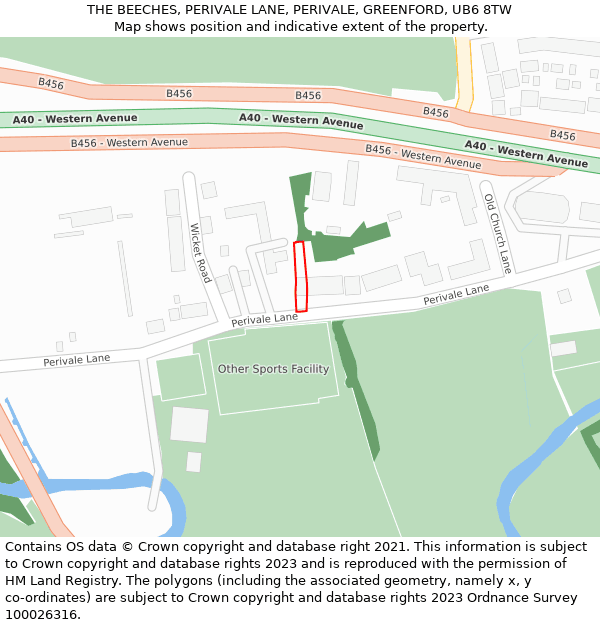 THE BEECHES, PERIVALE LANE, PERIVALE, GREENFORD, UB6 8TW: Location map and indicative extent of plot