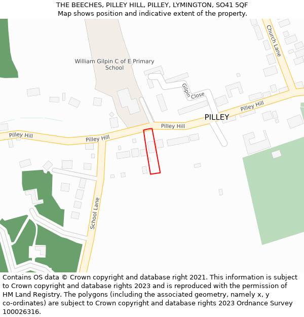 THE BEECHES, PILLEY HILL, PILLEY, LYMINGTON, SO41 5QF: Location map and indicative extent of plot