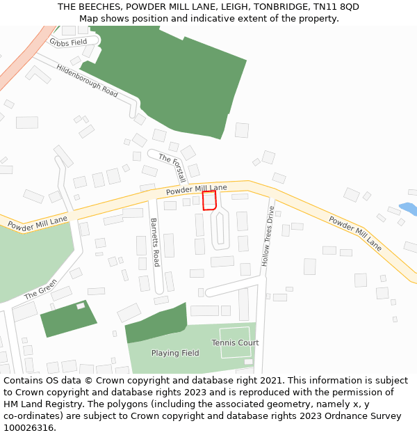 THE BEECHES, POWDER MILL LANE, LEIGH, TONBRIDGE, TN11 8QD: Location map and indicative extent of plot