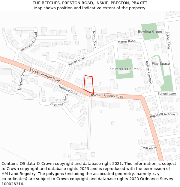 THE BEECHES, PRESTON ROAD, INSKIP, PRESTON, PR4 0TT: Location map and indicative extent of plot