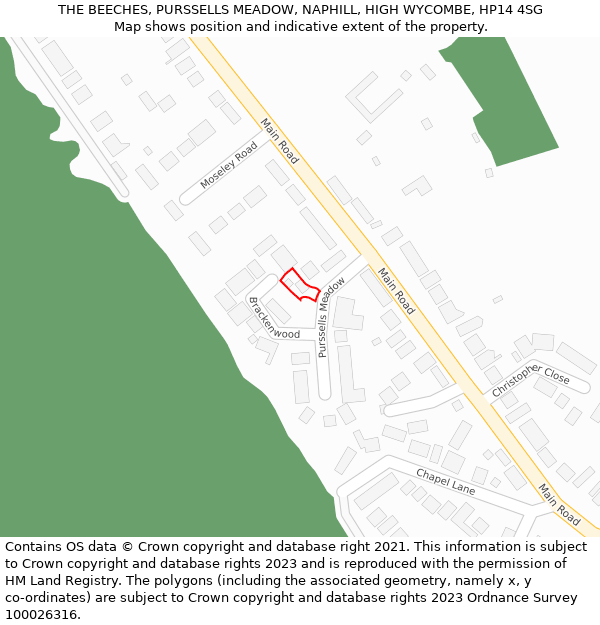 THE BEECHES, PURSSELLS MEADOW, NAPHILL, HIGH WYCOMBE, HP14 4SG: Location map and indicative extent of plot