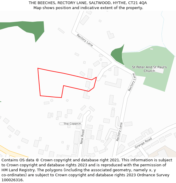 THE BEECHES, RECTORY LANE, SALTWOOD, HYTHE, CT21 4QA: Location map and indicative extent of plot