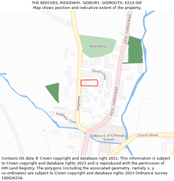 THE BEECHES, RIDGEWAY, SIDBURY, SIDMOUTH, EX10 0SF: Location map and indicative extent of plot