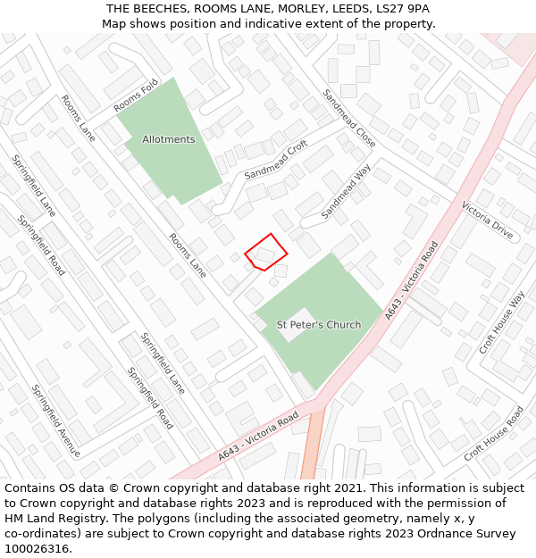 THE BEECHES, ROOMS LANE, MORLEY, LEEDS, LS27 9PA: Location map and indicative extent of plot
