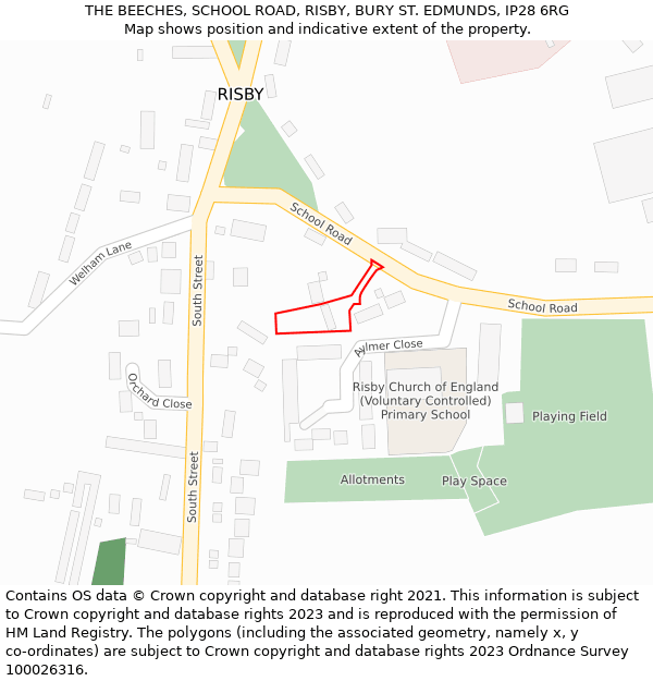 THE BEECHES, SCHOOL ROAD, RISBY, BURY ST. EDMUNDS, IP28 6RG: Location map and indicative extent of plot