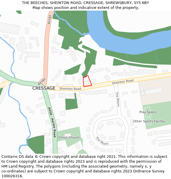 THE BEECHES, SHEINTON ROAD, CRESSAGE, SHREWSBURY, SY5 6BY: Location map and indicative extent of plot
