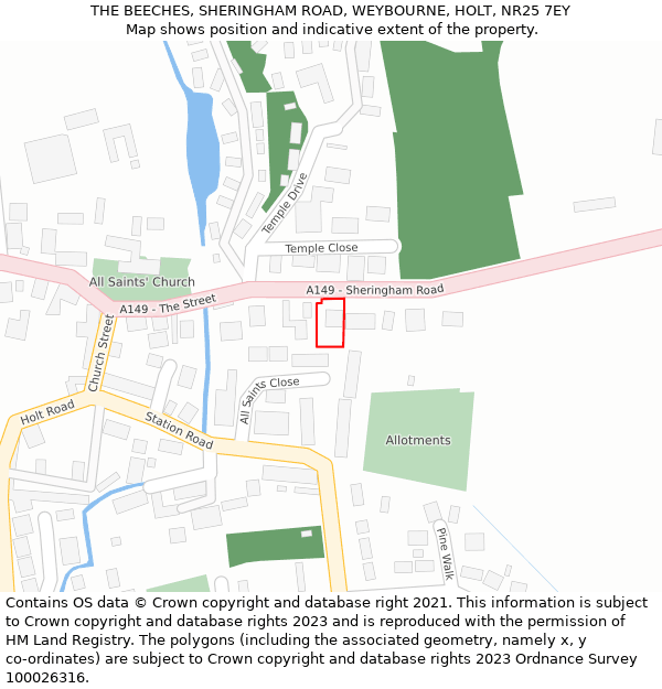 THE BEECHES, SHERINGHAM ROAD, WEYBOURNE, HOLT, NR25 7EY: Location map and indicative extent of plot