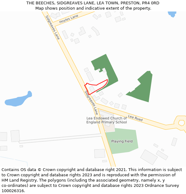 THE BEECHES, SIDGREAVES LANE, LEA TOWN, PRESTON, PR4 0RD: Location map and indicative extent of plot