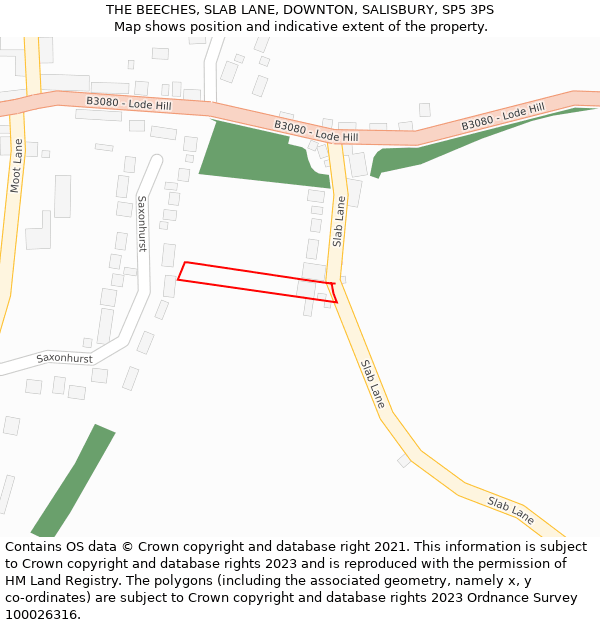 THE BEECHES, SLAB LANE, DOWNTON, SALISBURY, SP5 3PS: Location map and indicative extent of plot