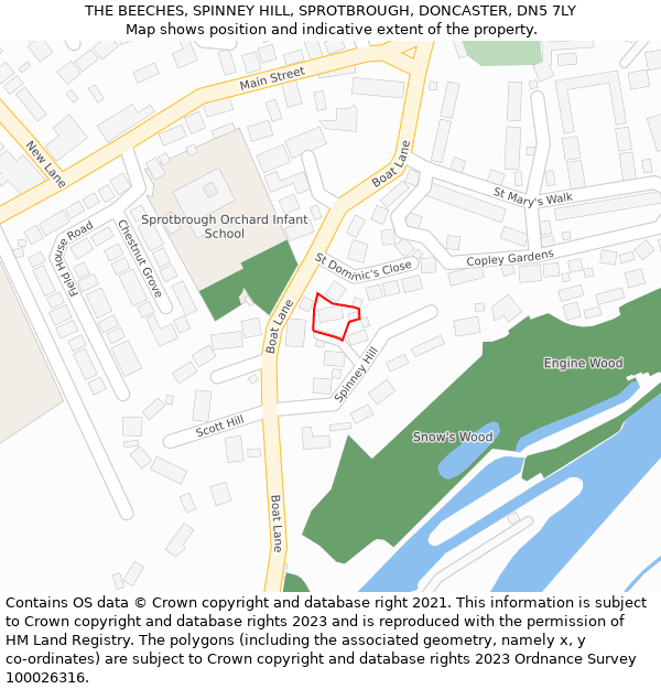 THE BEECHES, SPINNEY HILL, SPROTBROUGH, DONCASTER, DN5 7LY: Location map and indicative extent of plot