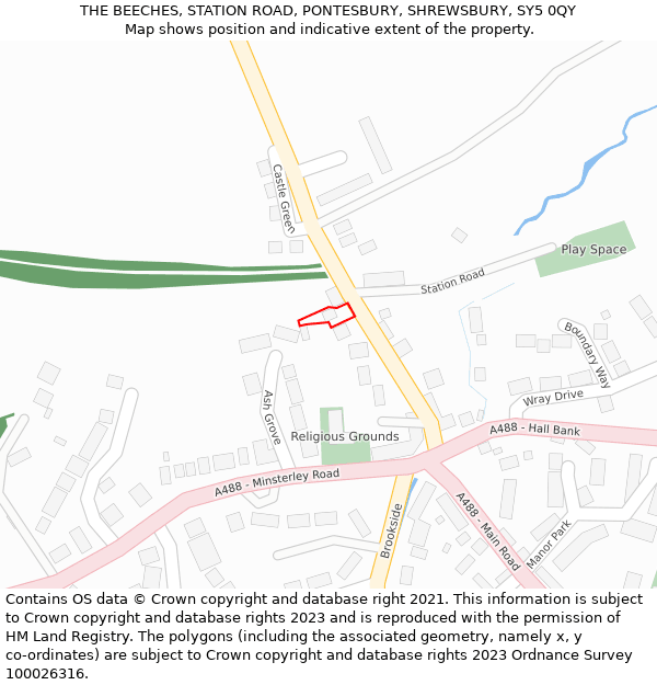 THE BEECHES, STATION ROAD, PONTESBURY, SHREWSBURY, SY5 0QY: Location map and indicative extent of plot