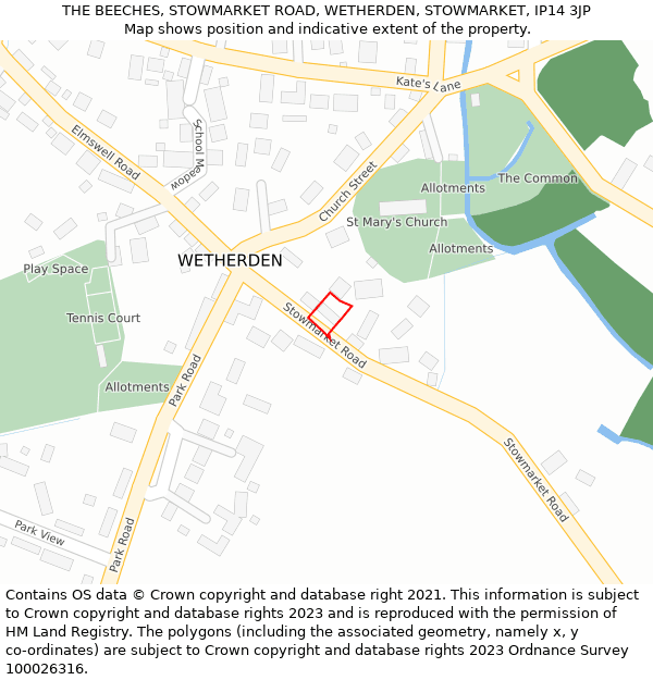 THE BEECHES, STOWMARKET ROAD, WETHERDEN, STOWMARKET, IP14 3JP: Location map and indicative extent of plot
