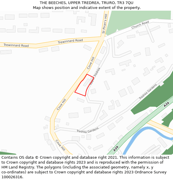 THE BEECHES, UPPER TREDREA, TRURO, TR3 7QU: Location map and indicative extent of plot