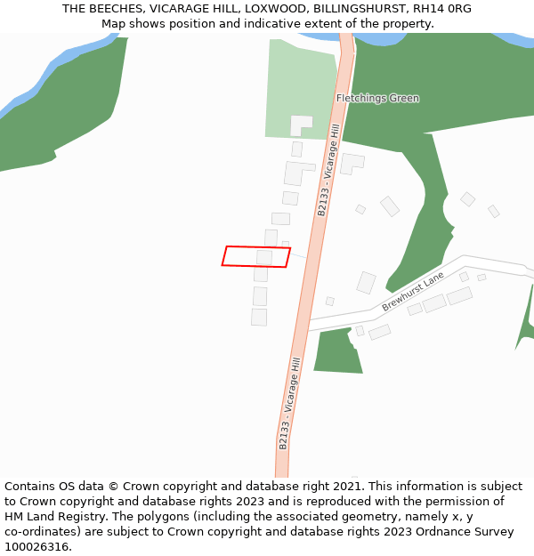 THE BEECHES, VICARAGE HILL, LOXWOOD, BILLINGSHURST, RH14 0RG: Location map and indicative extent of plot