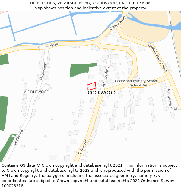 THE BEECHES, VICARAGE ROAD, COCKWOOD, EXETER, EX6 8RE: Location map and indicative extent of plot