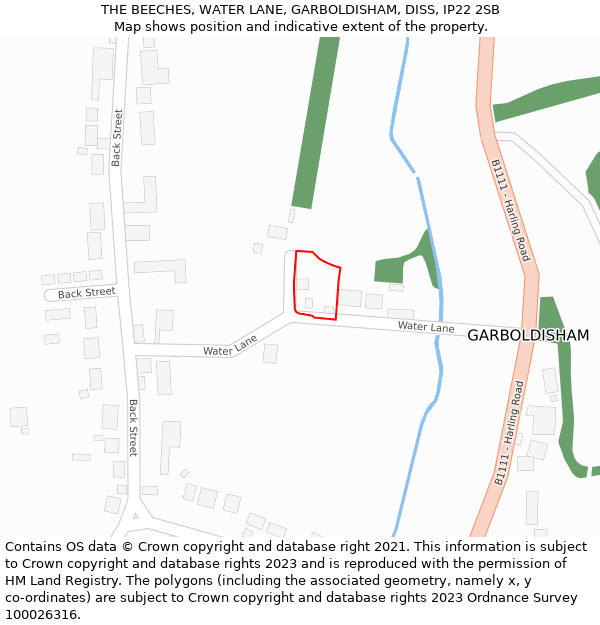 THE BEECHES, WATER LANE, GARBOLDISHAM, DISS, IP22 2SB: Location map and indicative extent of plot