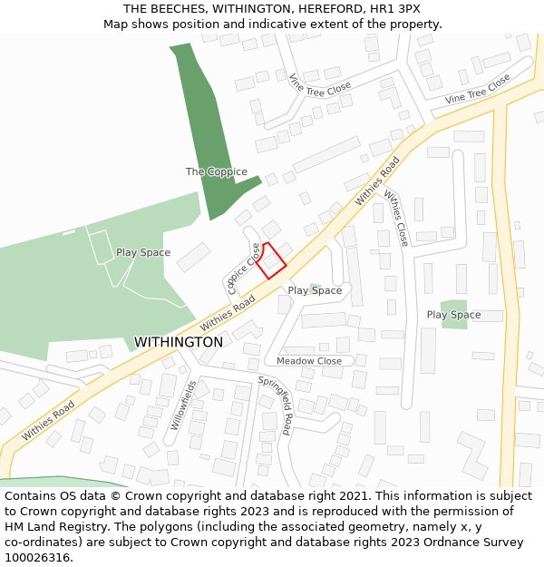 THE BEECHES, WITHINGTON, HEREFORD, HR1 3PX: Location map and indicative extent of plot