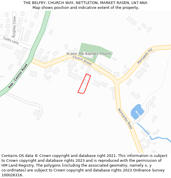 THE BELFRY, CHURCH WAY, NETTLETON, MARKET RASEN, LN7 6NA: Location map and indicative extent of plot