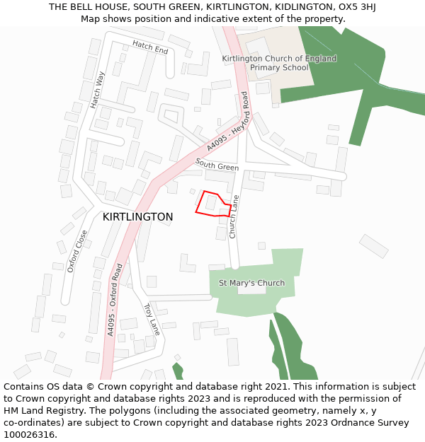 THE BELL HOUSE, SOUTH GREEN, KIRTLINGTON, KIDLINGTON, OX5 3HJ: Location map and indicative extent of plot