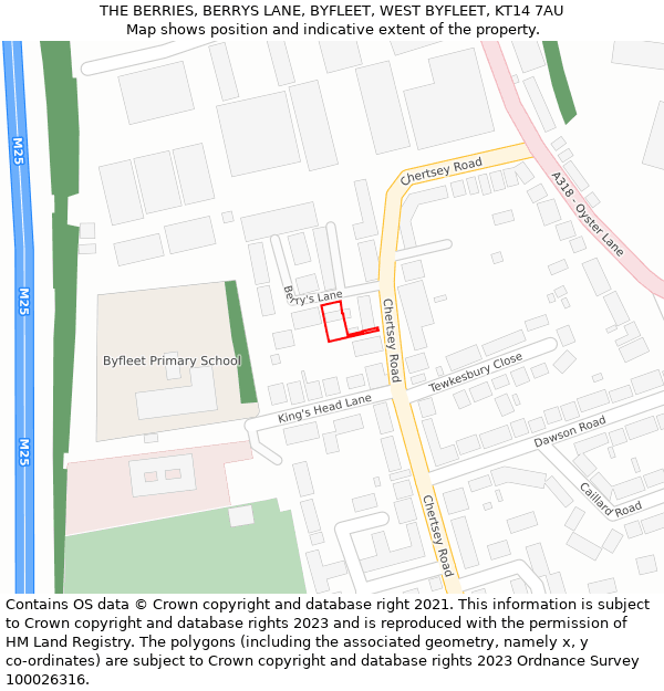 THE BERRIES, BERRYS LANE, BYFLEET, WEST BYFLEET, KT14 7AU: Location map and indicative extent of plot