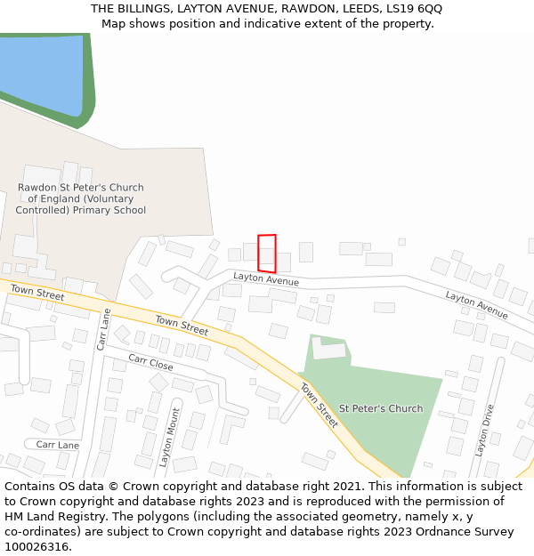 THE BILLINGS, LAYTON AVENUE, RAWDON, LEEDS, LS19 6QQ: Location map and indicative extent of plot