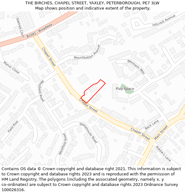 THE BIRCHES, CHAPEL STREET, YAXLEY, PETERBOROUGH, PE7 3LW: Location map and indicative extent of plot