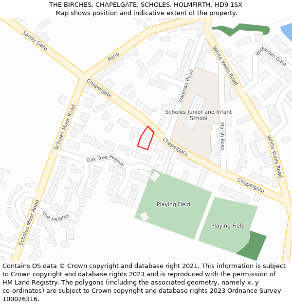 THE BIRCHES, CHAPELGATE, SCHOLES, HOLMFIRTH, HD9 1SX: Location map and indicative extent of plot