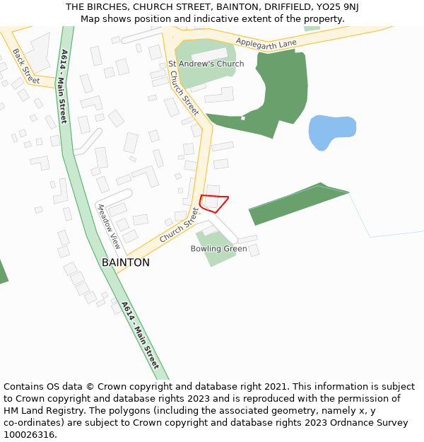 THE BIRCHES, CHURCH STREET, BAINTON, DRIFFIELD, YO25 9NJ: Location map and indicative extent of plot