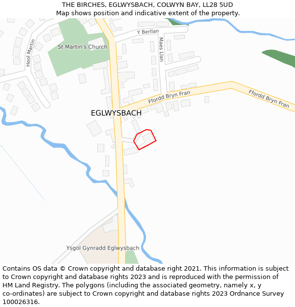 THE BIRCHES, EGLWYSBACH, COLWYN BAY, LL28 5UD: Location map and indicative extent of plot