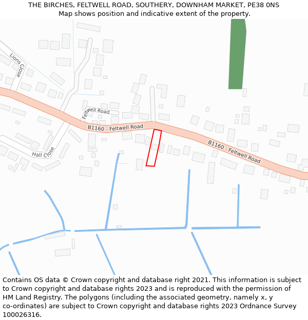 THE BIRCHES, FELTWELL ROAD, SOUTHERY, DOWNHAM MARKET, PE38 0NS: Location map and indicative extent of plot
