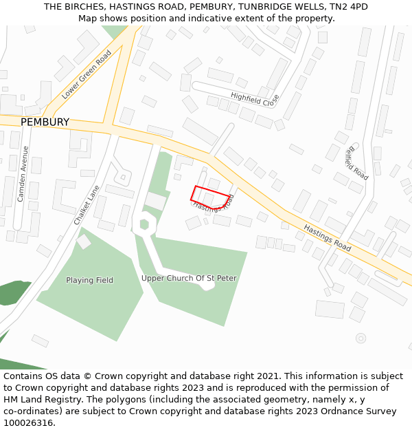 THE BIRCHES, HASTINGS ROAD, PEMBURY, TUNBRIDGE WELLS, TN2 4PD: Location map and indicative extent of plot