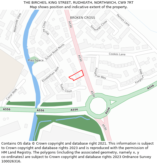 THE BIRCHES, KING STREET, RUDHEATH, NORTHWICH, CW9 7RT: Location map and indicative extent of plot