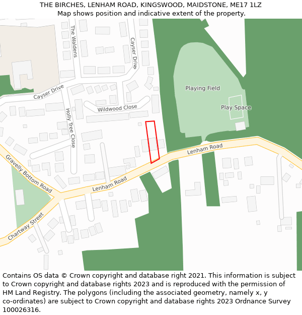 THE BIRCHES, LENHAM ROAD, KINGSWOOD, MAIDSTONE, ME17 1LZ: Location map and indicative extent of plot