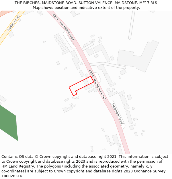 THE BIRCHES, MAIDSTONE ROAD, SUTTON VALENCE, MAIDSTONE, ME17 3LS: Location map and indicative extent of plot