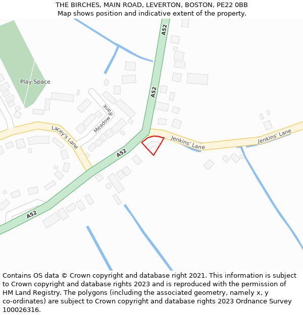 THE BIRCHES, MAIN ROAD, LEVERTON, BOSTON, PE22 0BB: Location map and indicative extent of plot