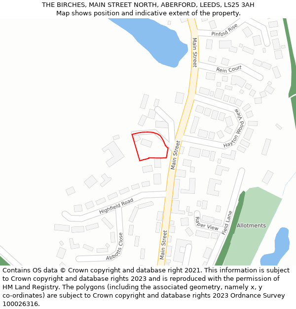 THE BIRCHES, MAIN STREET NORTH, ABERFORD, LEEDS, LS25 3AH: Location map and indicative extent of plot