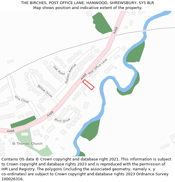 THE BIRCHES, POST OFFICE LANE, HANWOOD, SHREWSBURY, SY5 8LR: Location map and indicative extent of plot