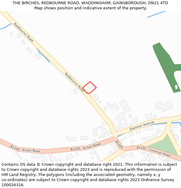 THE BIRCHES, REDBOURNE ROAD, WADDINGHAM, GAINSBOROUGH, DN21 4TD: Location map and indicative extent of plot