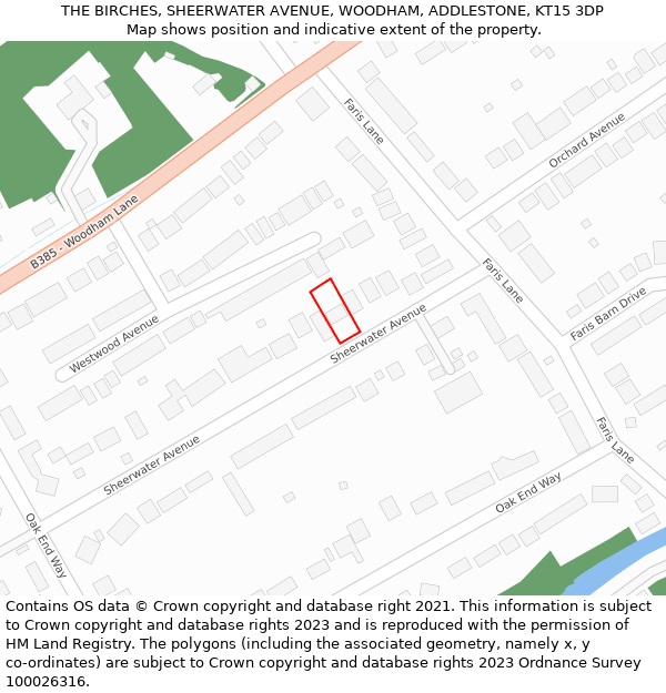 THE BIRCHES, SHEERWATER AVENUE, WOODHAM, ADDLESTONE, KT15 3DP: Location map and indicative extent of plot
