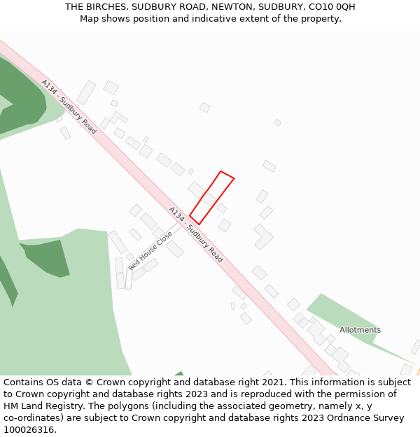 THE BIRCHES, SUDBURY ROAD, NEWTON, SUDBURY, CO10 0QH: Location map and indicative extent of plot