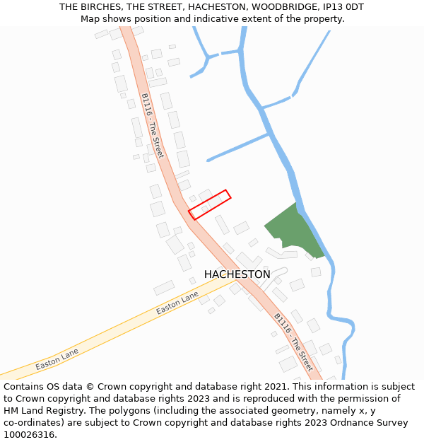 THE BIRCHES, THE STREET, HACHESTON, WOODBRIDGE, IP13 0DT: Location map and indicative extent of plot