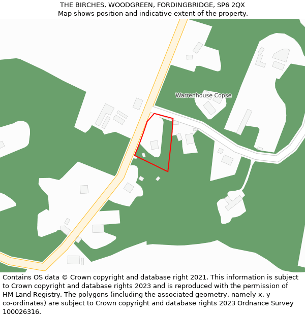 THE BIRCHES, WOODGREEN, FORDINGBRIDGE, SP6 2QX: Location map and indicative extent of plot