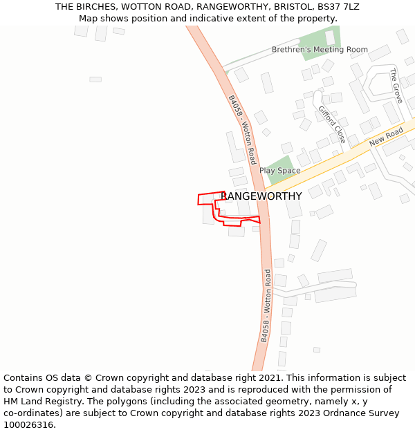 THE BIRCHES, WOTTON ROAD, RANGEWORTHY, BRISTOL, BS37 7LZ: Location map and indicative extent of plot