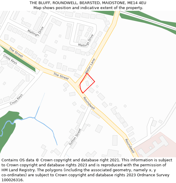 THE BLUFF, ROUNDWELL, BEARSTED, MAIDSTONE, ME14 4EU: Location map and indicative extent of plot