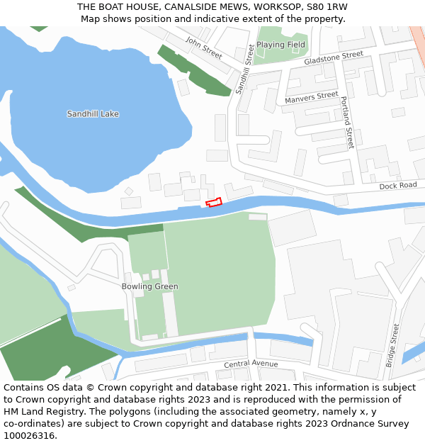 THE BOAT HOUSE, CANALSIDE MEWS, WORKSOP, S80 1RW: Location map and indicative extent of plot