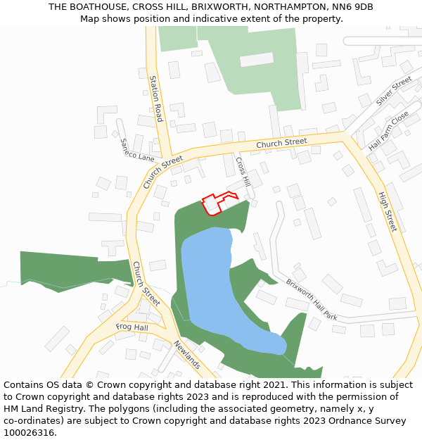 THE BOATHOUSE, CROSS HILL, BRIXWORTH, NORTHAMPTON, NN6 9DB: Location map and indicative extent of plot